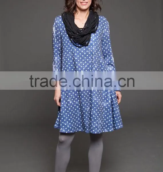 Blue Polka Dots MINI Dress - Loose Fit Dress- Womens Casual Winter Dress photo-2
