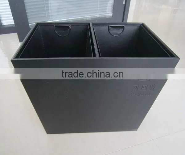 Faux Leather Two-section-waste Bin With Metal Inserts, Hotel Waste Bin photo-2