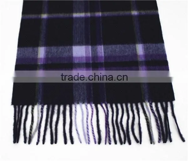 Navy and Purple Checked Wool Scarf photo-2