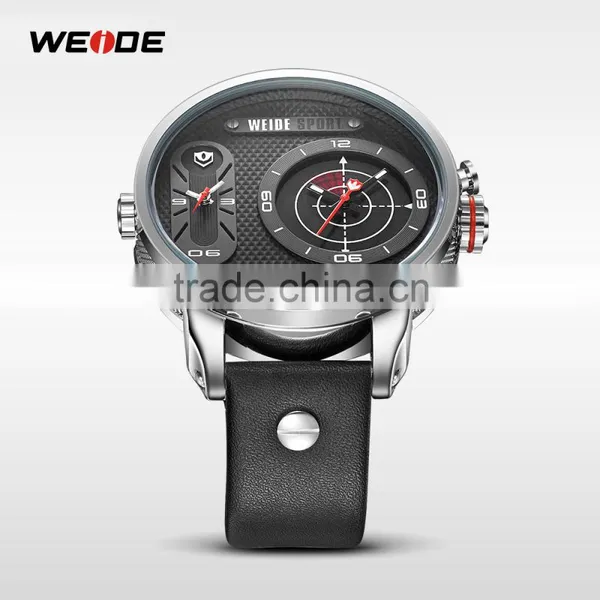 Weide Oversize Quartz Analog Dual Time Zone Digital Watches With Genuine Leather Band Water Resistant Watches Men .China photo-4