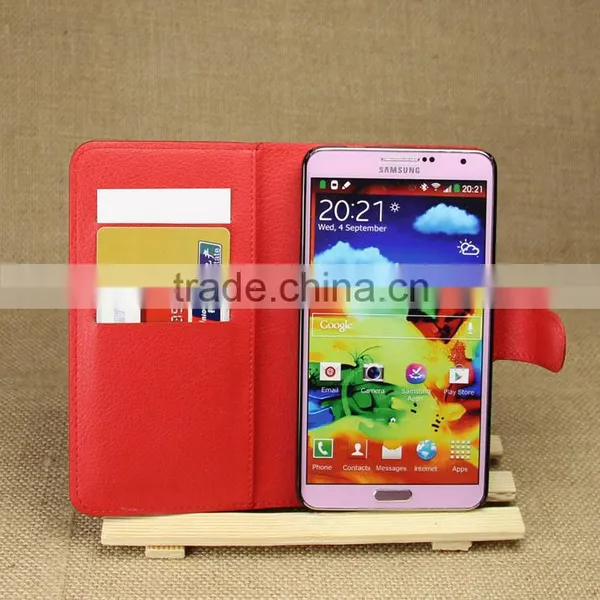HOT SELLING Luxury Case for Samsung GALAXY Note3 N9000 PU Lichee Leather Flip Cover With Wallet