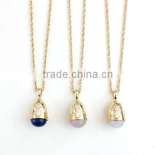 Wholesale African Beads Necklaces Design Small Bell Three Color Clean Nature Stone Jewelry Pendant Necklaces For Women photo-2