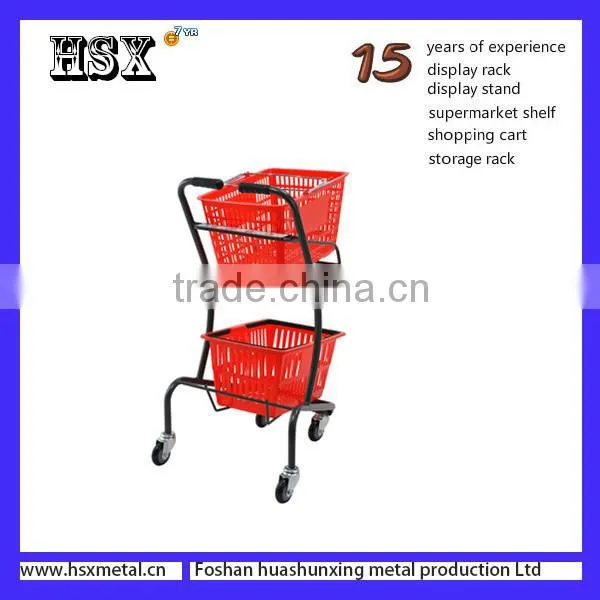 Supermarket Powder Coat Double Shopping Basket Cart Trolley HSX-S470 photo-5