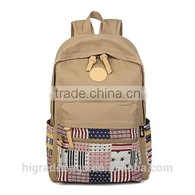 Canvas School Backpack Bag With Leather Trim photo-3