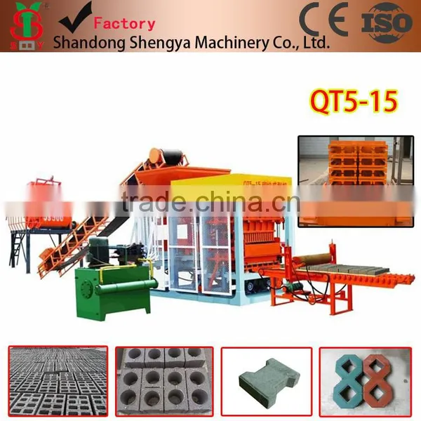 Shengya Brand QT5-15 fully automatic system hydraulic cement brick making machine for building house in Africa