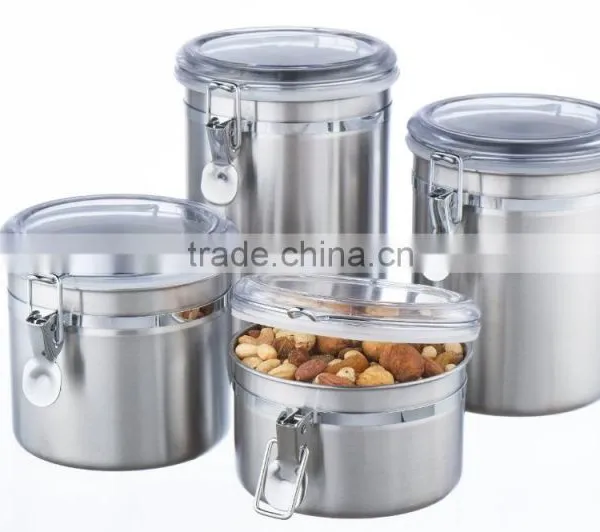 Stainless Steel Clear Top Can Jar Stackable Herbs Spice Canister With Clamp photo-4