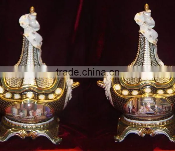 Luxury Royal Style Gilt Brass Soup Pot, Excellent Hand Painted Porcelain With Gold Plated Bronze Handle and Base Stockpot photo-4