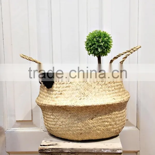 Belly Seagrass Storage Basket/ Colorful Laundry Seagrass Baskets photo-5