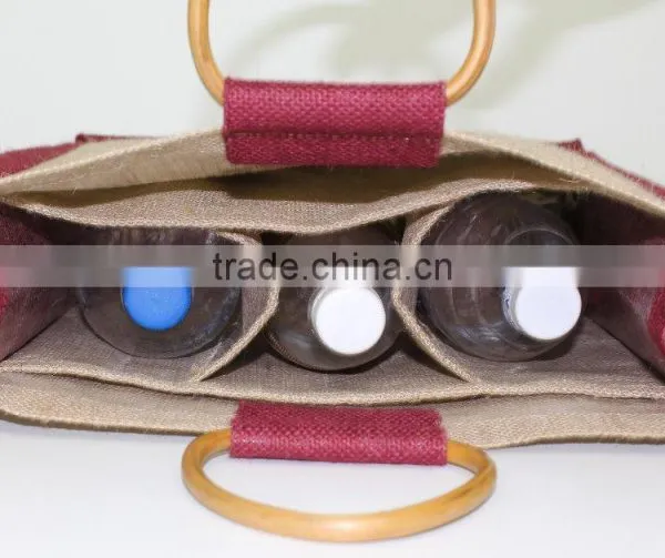 Eco-Friendly 3 Wine Bottle Jute Bag - Features Cane Handles, Plastic Window and photo-4