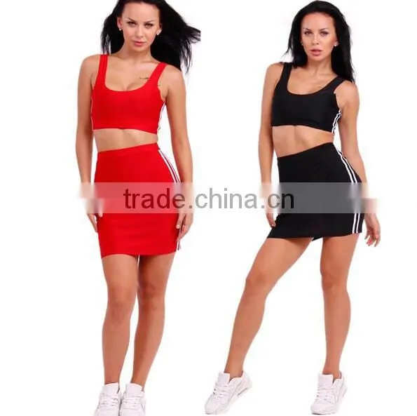 New Arrival 2017 Fashion Casual Summer Dress Women Two Piece Dress Set Sport Outdoor Crop Top Outfits Women Dresses photo-2