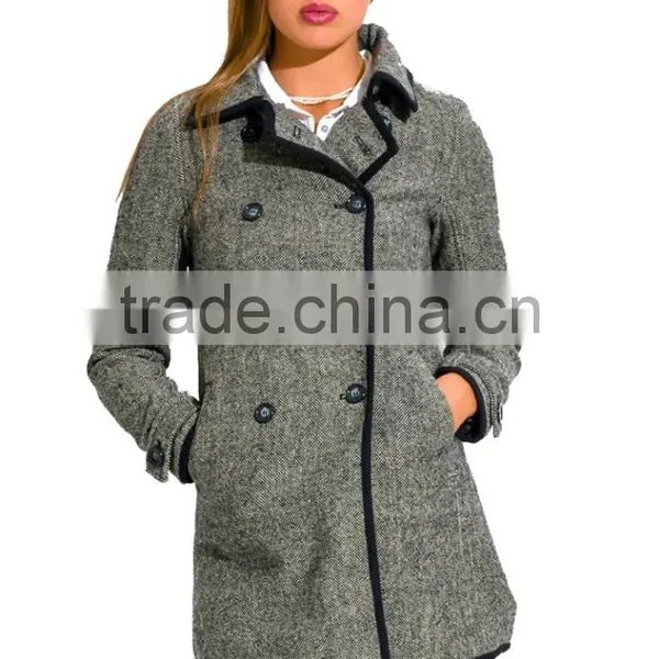 High Quality New Model Charcoal Gray Wool Blend Women's Coat photo-3