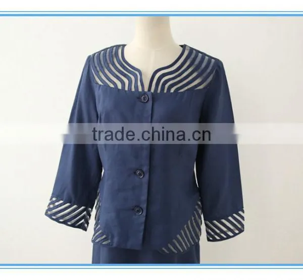 Linen Long Sleeve Royal Formal Women Skirt Suit With Organza Fabric photo-4