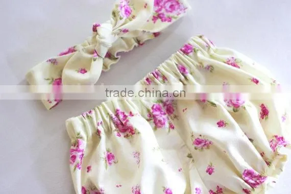 Light Yellow Floral Baby Bloomers Girl Fashionable Underwear Match Headband photo-2