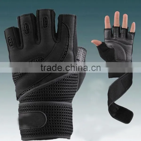 Black Mesh Finger Less Gloves With Padded Palm ,Cycling Gloves photo-2