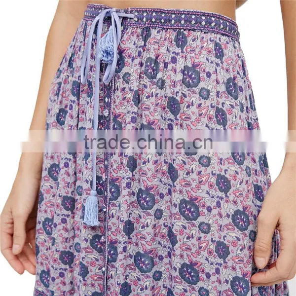 2017 OEM Semi-sheer Bohemian Printed Long Skirts for Women photo-6