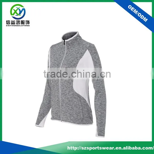 New Style Cation Polyester Blend Splicing Full Zip Hoody Sweater for Women photo-2