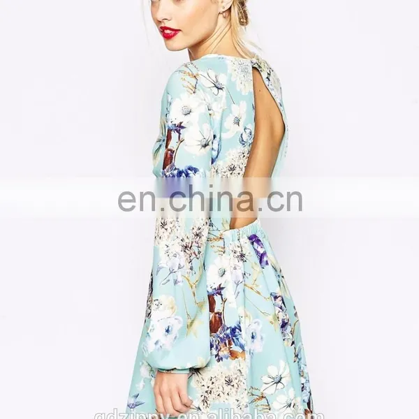 Without Dress Sexy Girls Photo Women Floral Printed Patterned Skater Dress photo-2