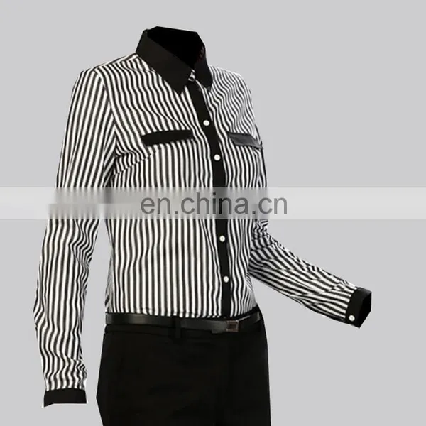 Classical Black and White Stripe Ladies Blouse or Tops photo-2
