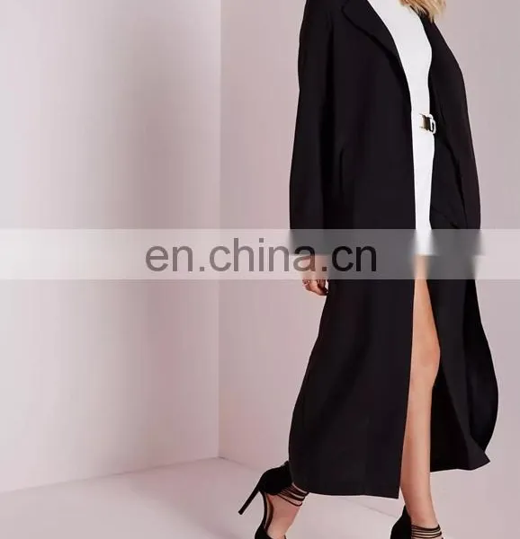 China Factory Custom Fashionable Women Black Color Long Style Wool Coat Women Warn Winter Coat photo-2