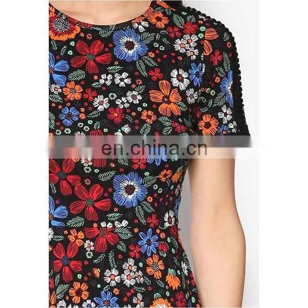 OEM Women Wear Fashion Dress Black Floral Sleeveless Lace Insert Dress photo-6
