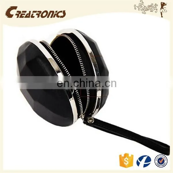CR 80% Customers Repeat Orders Shiny pu Surface Diamond Structure Metal Frame Portable Round Black New Stylish Custom Coin Purse photo-2