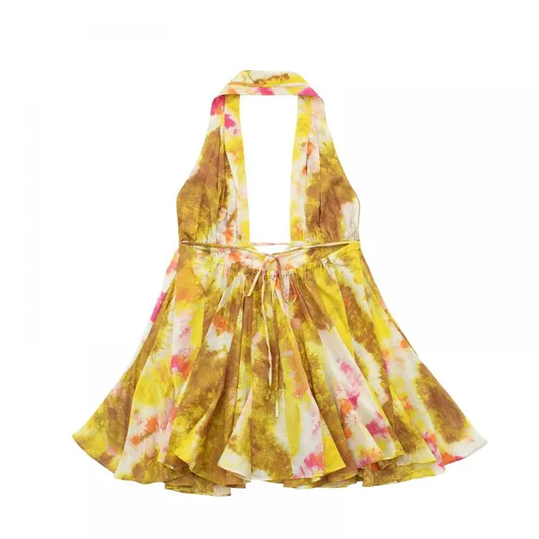 Summer New Women's Vacation Style Printed Halter Backless Short Mini Dress photo-4