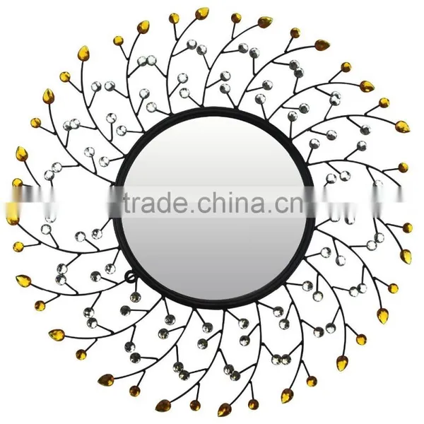 Decorative Wall Mirror Round Mirrors Handmade Metal Leaf Wall Decoration for Bathroom Living Room Wallstick Decorative Mirror
