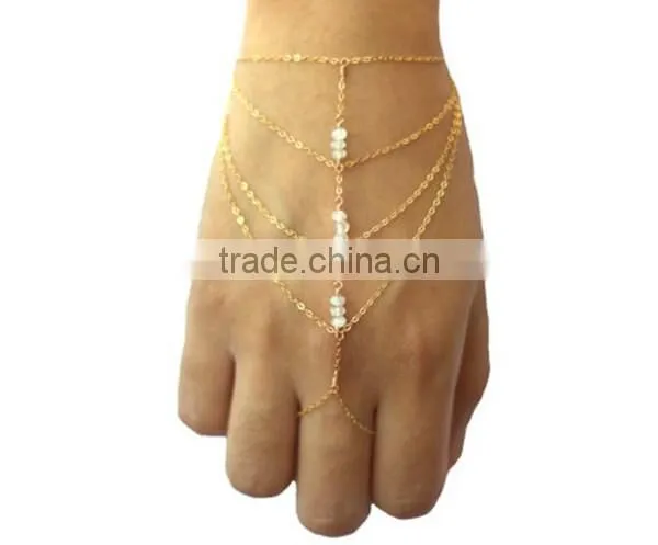 Luxury Slave Chain Link Interweave Finger Ring Hand Harness Bracelet Jewelry photo-3