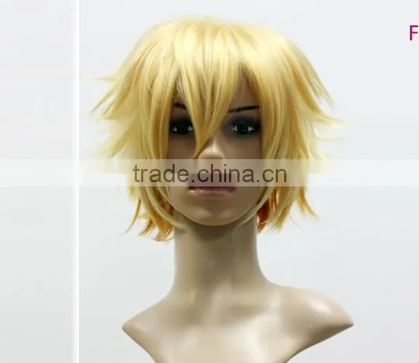 Factory Supplier Cosplay Short Green Gold Yellow Blonde Wig Synthetic Wig Naruto Cosplay Wig photo-4
