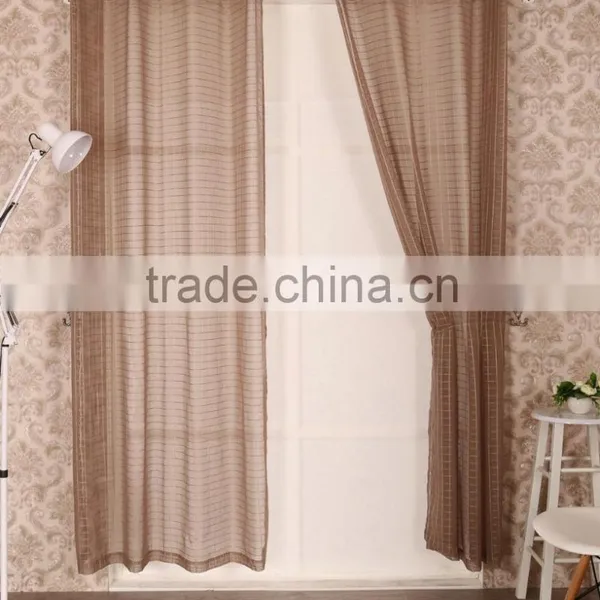 Grid Plaid Sheer Polyester Checked Voile Eyelet Curtain Drapes
