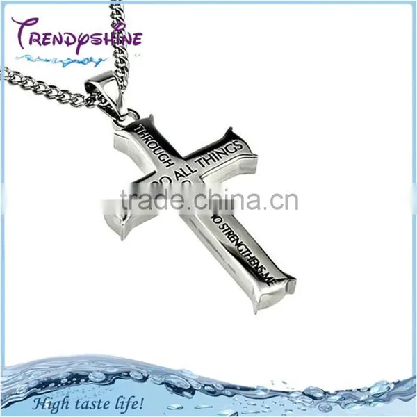 Personalized Men's Stainless Steel Custom Engraved Silver Cross Necklace