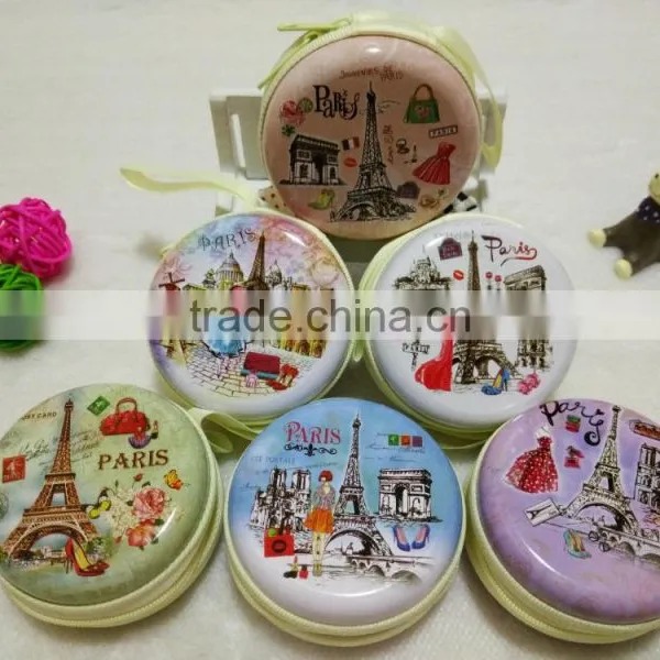 Fashion Paris Style Popular Round Zipper Tin Box Zipper Coin Purse photo-2