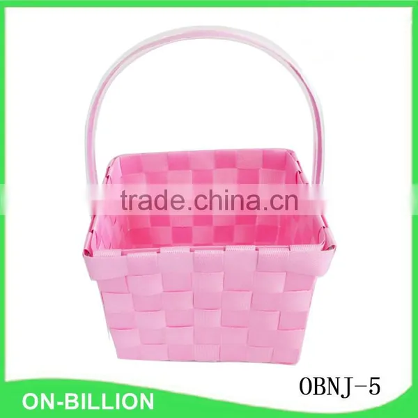 Rectangular Hand Woven Gift Basket Plastic Strap Basket With Handle photo-5