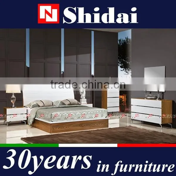 2016 NEW Walnut Color White Headboard Wood Double Bed Designs With Box Storage B-825L photo-2