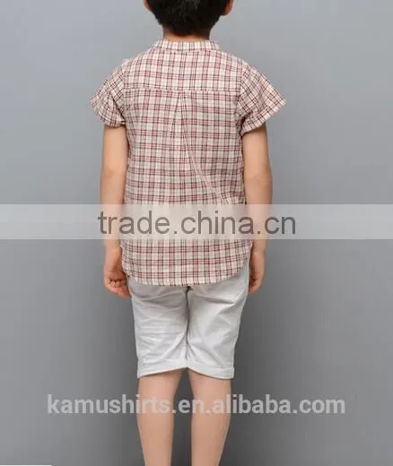Aliabba Wholesale Fashion Boy Shirts Band Collar Short Sleeve Checks Shirts for Children photo-5