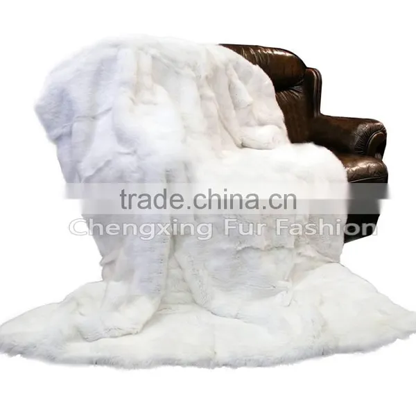 CX-D-43 Home Textile Good Quality White Carpet Rex Rabbit Fur Fur Throw Blanket photo-4