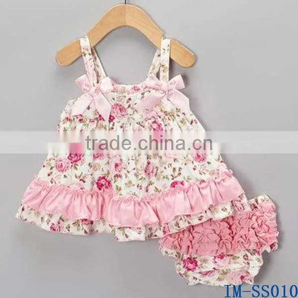 Boutique Wholesale Kids Clothes Adorable Knit Cotton Newborn Baby Girls Swing Top Bloomer Two Pieces Sets With Ruffles IM-SS010