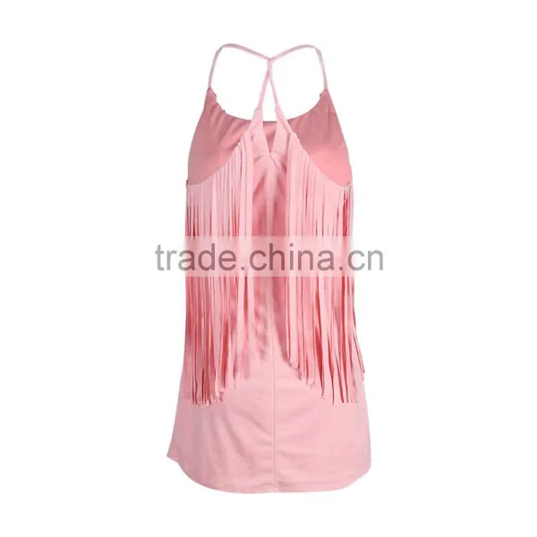 2017 Summer Womens Spaghetti Strap Backless Tassel Sexy Mini Dress Latest Fashion Dresses Design For Girls photo-5