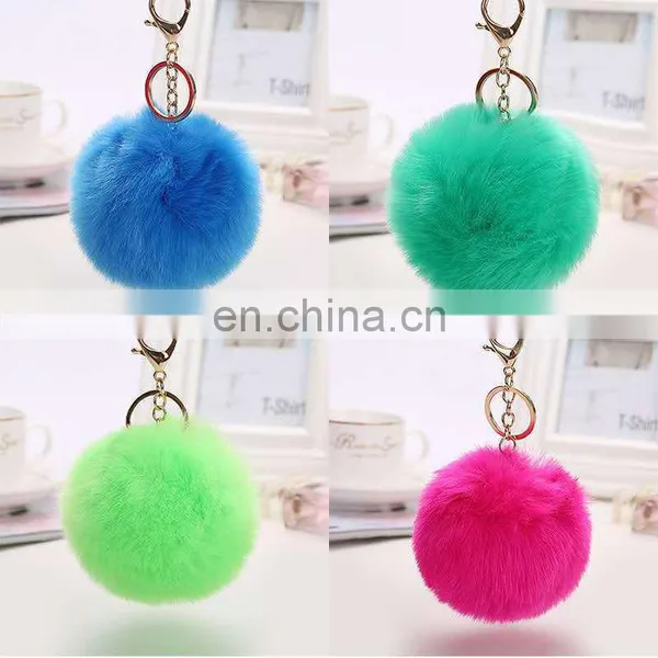 Popular Handmade Artificial Fur Pompon Keychain Much Color Fluffy Ball Bag Hang Promotion Gift photo-5