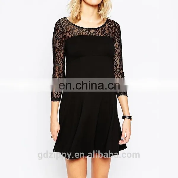 Midi Sleeve Lace See Though Detail Black Sexy Lace Maternity Dress photo-2