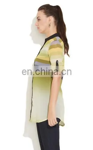 Fashion New Women Clothes Tops Loose Perspective Sexy Sheer Chiffon Collar Neck Strip Print Style Shirts For Women photo-2