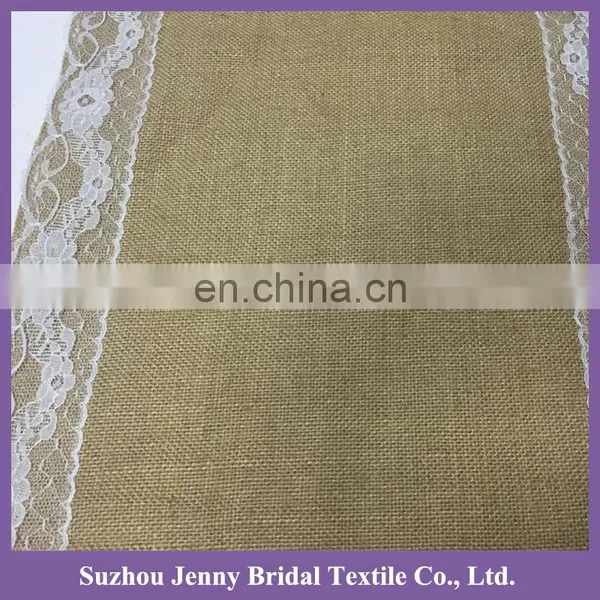 TR024C 2016 Cheap Restaurant Linen Table Runner Lace Edge Burlap Table Runner photo-5