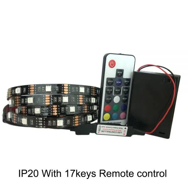 Battery Powered 5050 RGB LED Strip Light RGB 1M , IP20 / IP65 With Mini 3keys RGB Controller / 17Keys RGB Remote Control photo-4