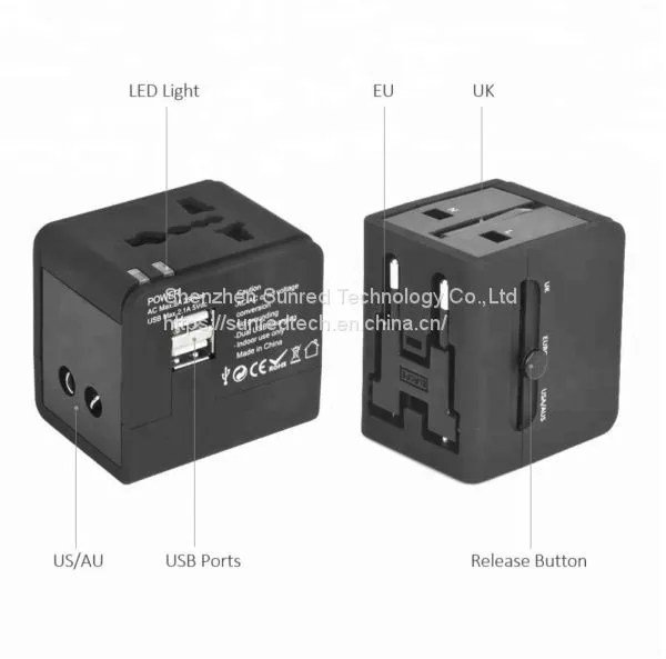 Dual USB Universal Travel Adapter With USA/Australia/Europe/UK Worldwide Plugs Universal Travel Adapter photo-3