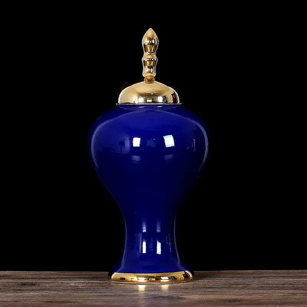 Modern Simple Jingdezhen Gild Large Blue Ceramic Plant Vase For Shopping Mall Decor photo-4