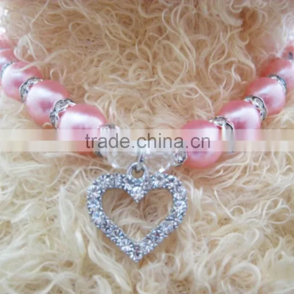 Rhinstone Heart Charm Pearl Pet Necklace Jewelry for Cat Dogs photo-6