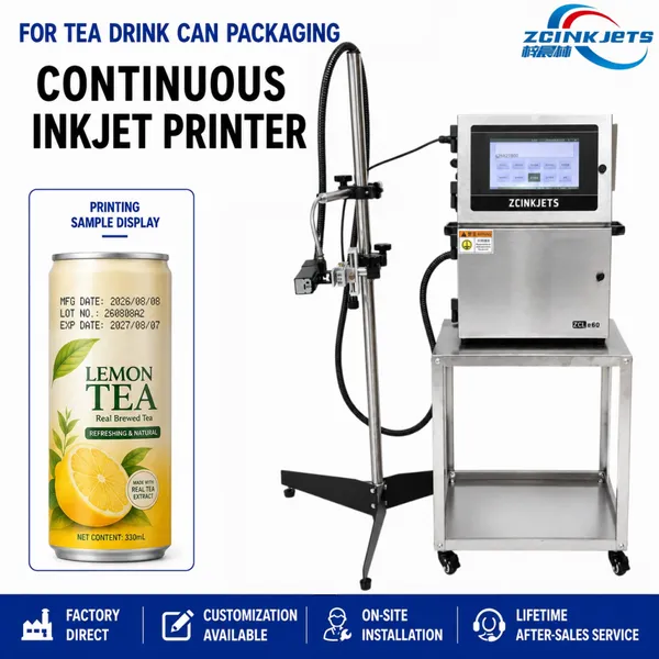 Tea Beverage Can CIJ Continuous Inkjet Printer for Aluminum Cans Date Batch Lot Code Filling Line Coding