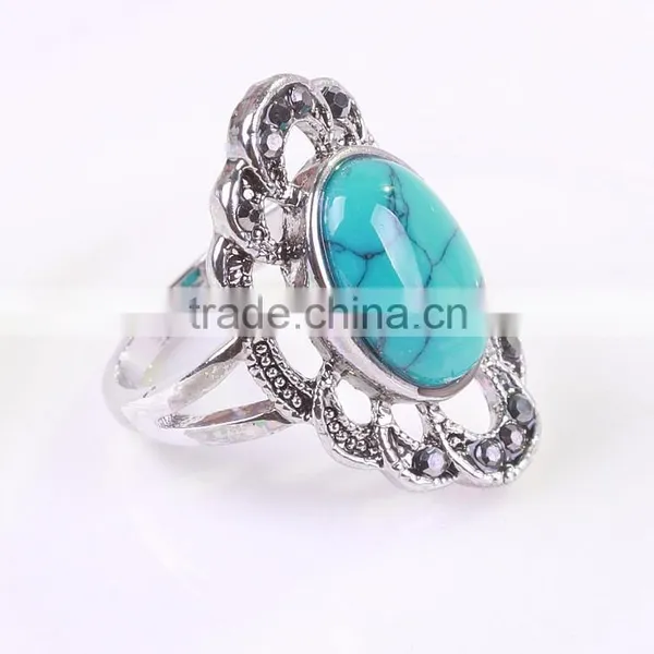 Fashion Rhodium Silver Jewelry Big Ring With Turquoise Stone Indian Ring