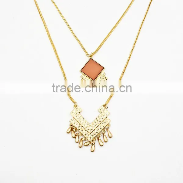 Elegant Women's 18k Gold Plated Double Layered Geo Pendant Necklace Jewelry photo-2