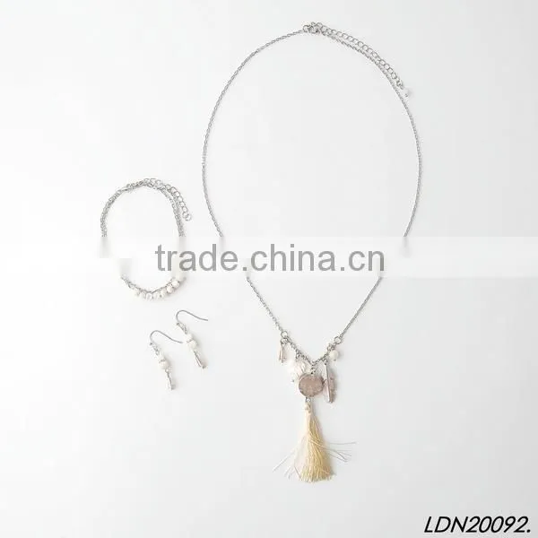 Fashion Leaf Druzy and Heart With Tassel Necklace With Matching Earrings and Bracelet photo-3